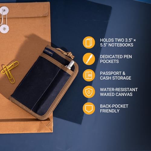 LOCHBY® Pocket Journal | Tomoe River 3.5" x 5.5" Notebook | Waxed Canvas | Ideal for Travelers & Daily Use, Fits Field Notes, Moleskine Cahier - color: Nautical, size: Pocket-size Zipper