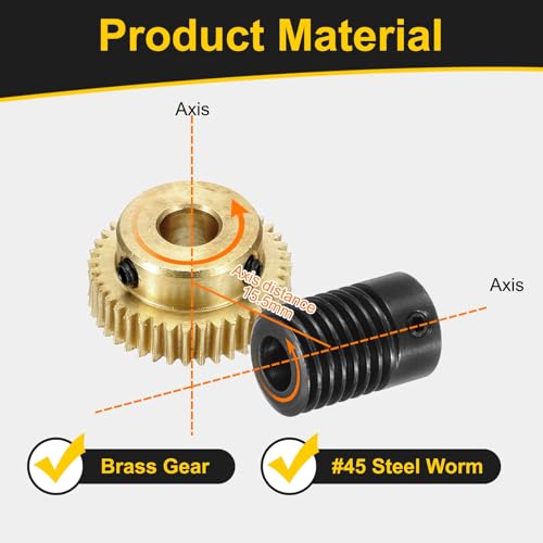 uxcell Worm Gear Set 40T 0.5 Mod 1:40 Brass Gear-6mmOD,1045 Steel Rod 6mmOD - size: Gear-6mm, Rod-6mm Bore, style: 0.5M-40T