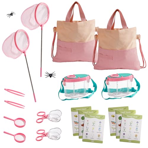 ROBOTIME 2-Person Bug Catcher Kit for Kids - Complete Pink Outdoor Explorer Set with Double Tools for Siblings & Friends (Ages 3+) - color: Pink