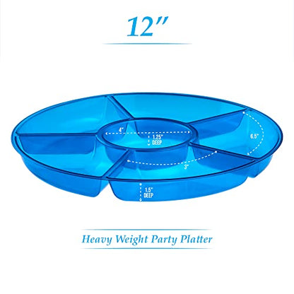 Plasticpro 6 Sectional Round Plastic Serving Tray/Platter (2, Blue) - color: Blue