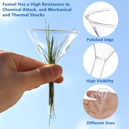 Unomor 5pcs Glass Funnel Long Stem 30mm 40mm 50mm 60mm 75mm
