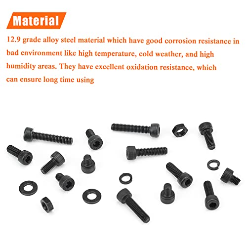 HELIFOUNER 380 Pieces M4 x 5mm /6mm /8mm /10mm /12mm /16mm /20mm, Hex Socket Head Cap Screws Bolts Washers Nuts Kit, 12.9 Grade Alloy Steel, Full Threaded, Black - size: M4, style: Socket Head