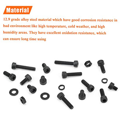 HELIFOUNER 380 Pieces M4 x 5mm /6mm /8mm /10mm /12mm /16mm /20mm, Hex Socket Head Cap Screws Bolts Washers Nuts Kit, 12.9 Grade Alloy Steel, Full Threaded, Black - size: M4, style: Socket Head