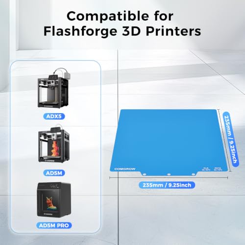 Comgrow ArcticGrip Aurora Cold Build Plate for FLASHFORGE Adventurer AD5M/AD5M Pro/AD5X, 235x235mm Double-Sided Frosted Spring Steel Sheet with Super Strong Adhesion, Support Room Temperature Printing - size: 235x235mm for AD5M
