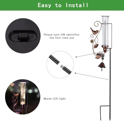 Solar Rain Gauge Outdoor, 7 Inch Tube Hummingbird Rain Gauges - color: Hummingbird