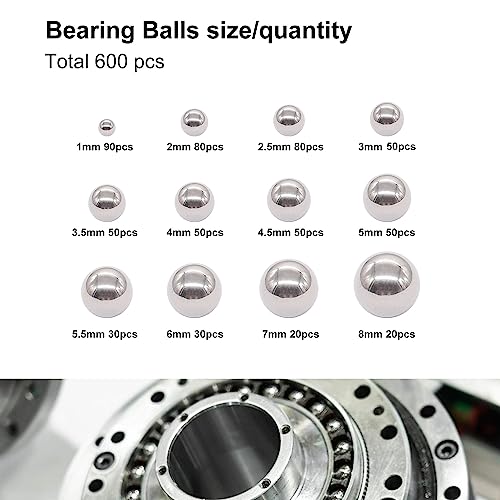 weideer 600pcs 12 Size Stainless Steel Precision Steel Balls 1-8mm Metric Bicycle Bearing Balls Assortment Kit Mixing Balls 1mm 2mm 2.5mm 3mm 3.5mm 4mm 4.5mm 5mm 5.5mm 6mm 7mm 8mm K-085-600 - size: SS 12size 600pcs Metric