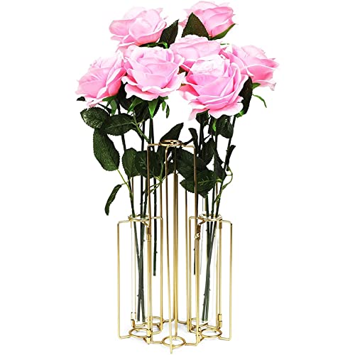 Juvale 12-Pack Metal Hinged Bud Vases Stand - 14 x 11.8 in, Gold, Modern - Lantern Centerpieces, Tulipiere & Flower Stick Holder with Metal & Glass Test Tube Floral Vases - size: 14 x 2 x 11.8 inches (Pack of 2)