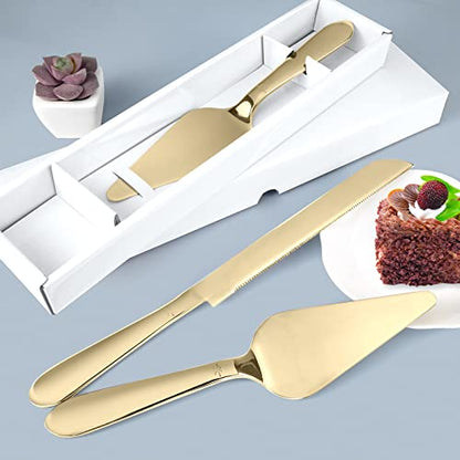 Eisinly Wedding Cake Cutting Set, Cake Knife and Server Set, 2Pcs Gold - color: Gold, size: 13.0 Inch-Standard