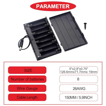 2Pcs 8 AA 12V Battery Holder with Cover (Batteries are Not Included), with 2.1mm x 5.5mm DC Plug Switch,ON/Off Switch, Screw,Female DC Power Pigtail Cable Plug,for Arduino RC LED Strip - color: O.8AA 12V Battery Holder Cover With DC Plug Switch