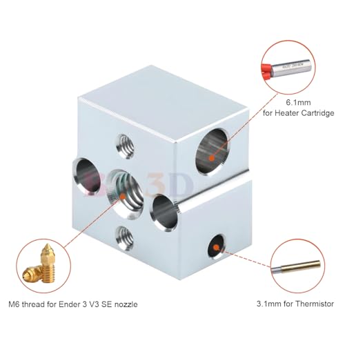 Ender 3 V3 SE Heater Block for Ender 3 V3 SE,Ender 5 S1,Ender 7 3D Printer Hotend,Ender 5 S1 Aluminium Heating Block Upgrade with Silicone Socks.(2PCS)