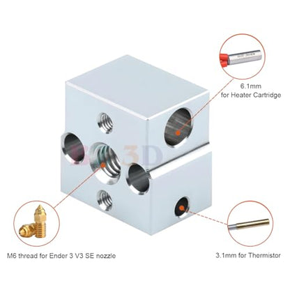 Ender 3 V3 SE Heater Block for Ender 3 V3 SE,Ender 5 S1,Ender 7 3D Printer Hotend,Ender 5 S1 Aluminium Heating Block Upgrade with Silicone Socks.(2PCS)