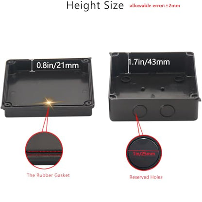 Outdoor Waterproof Box,Junction Box Reserved Holes IP65 ABS Plastic Electrical Boxes Power Cord Enclosure Project Box Black Outer Size 5.9 x 5.9 x 2.8 inch(150x150x70mm) - size: 5.9" x 5.9" x 2.8"