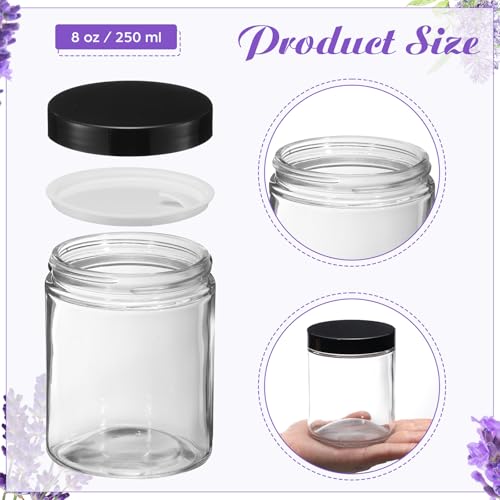 12 Pcs 8 oz Glass Jars with Lids, Clear Candle Jars with Black Lids Round Empty Candles Container Tins for Candle Making Storing Lotions Spice Powder Liquid Sample Makeup (Clear) - color: Clear, size: 8 oz （12 Pcs）