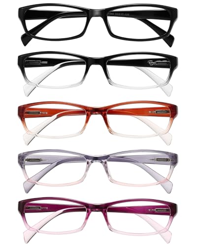 Gaoye Reading Glasses for Women, 5 pack Fashion Readers for Women Spring Hinge Eye Glasses, Blue Light Reading Glasses - color: 5 Pack 2 Mix