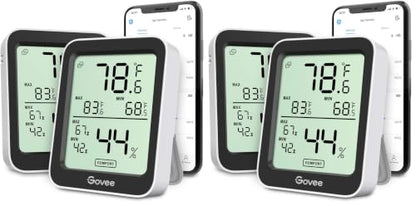 Govee Indoor Hygrometer Thermometer 2Pack H5075 with Bluetooth App Control (Pack of 2) - color: Black, size: 4 Pack
