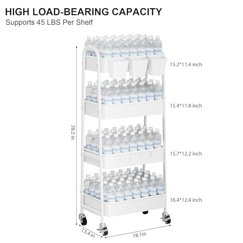 White 4 Tier Rolling Cart Metal with Wheels,Heavy Duty Utility Storage Cart - color: Simple White, size: 4 tier