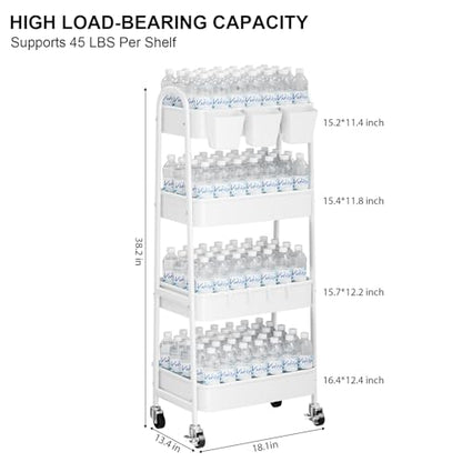 White 4 Tier Rolling Cart Metal with Wheels,Heavy Duty Utility Storage Cart - color: Simple White, size: 4 tier