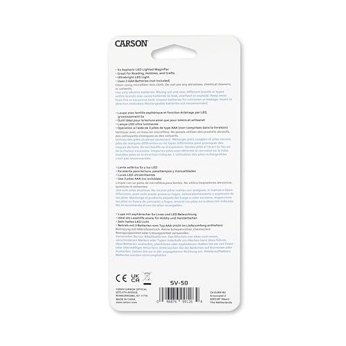 Carson Illuminated LED Lighted 5x Hand Held 2.5'' Aspheric Magnifier (SV-50),White