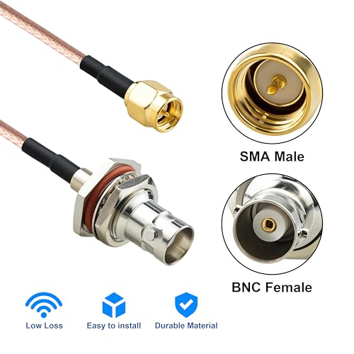 BOOBEIE 2-Pack SMA to BNC Bulkhead Cable 7.87inch RG316 SMA Male to BNC Female with Hex Nut Pigtail 50Ohm Low Loss for Ham Radio Antenna Scanner WiFi Router - size: SMA to BNC Bulkhead RG316 Cable 0.65ft