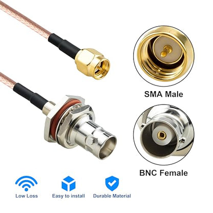 BOOBEIE 2-Pack SMA to BNC Bulkhead Cable 7.87inch RG316 SMA Male to BNC Female with Hex Nut Pigtail 50Ohm Low Loss for Ham Radio Antenna Scanner WiFi Router - size: SMA to BNC Bulkhead RG316 Cable 0.65ft