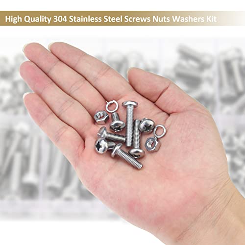 126 Pieces M6 x 8/10 /12/16 /20/25 /30mm Phillips Pan Head Machine Screws Nuts Washers Assortment Kit, 304 Stainless Steel, Fully Machine Thread - size: M6