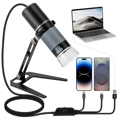 Full HD 1080P USB Digital Microscope Camera for iPhone iPad Android PC, 50-1000X High Definition Portable Handheld Microscope with Light for Coin Plants Trichome Soldering Skin Scalp - color: Black
