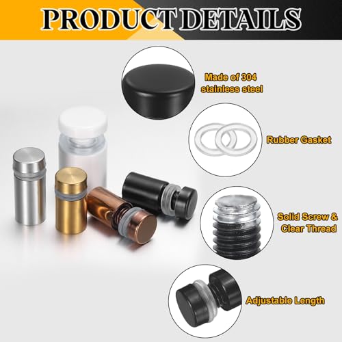 uxcell 4Pcs Sign Standoff Screws, 15/32" x 25/32" Stainless Steel Wall Standoff Mount Hardware Advertising Glass Nail for Glass Acrylic Panel Picture Frame, Black - size: 15/32" x 25/32"