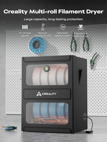 Creality Filament Storage Box 10KG, Max 70℃ Temperature, 3D Filament Dryer with Magnetic Closure, Moisture-Proof & Damp-Proof, Large Capacity Rack & Resin Sealed Dust Cover, Easy Access - style: Filament Storage Box 10kg Capacity(Heating)