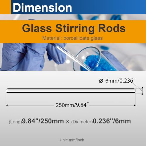 5PCS 10"x6mm Glass Stirring Rods, Borosilicate Round End - size: 10"x6mm