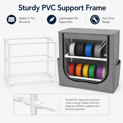 3D Printer Filament Storage Box, 2-Tier Spool Organizer for 12-16 Rolls