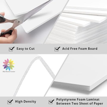 Mat Board Center 20x30 White Foam Boards Pack of 5, 1/8" Thick - color: White, size: 20x30