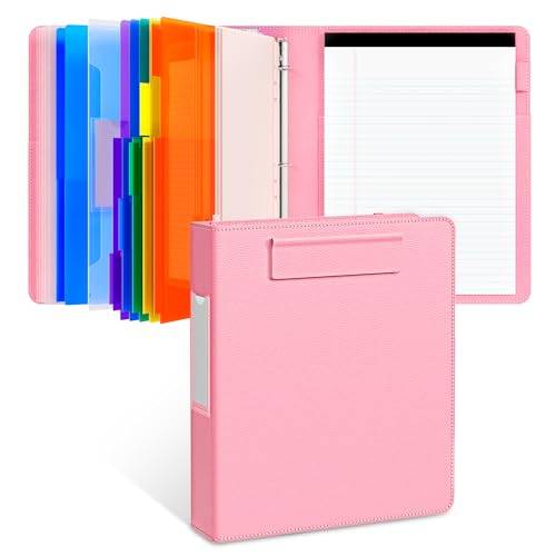 JoyCat 3 Ring Binder Clipboard with Storage, 5 Folders, Pink - color: Pink