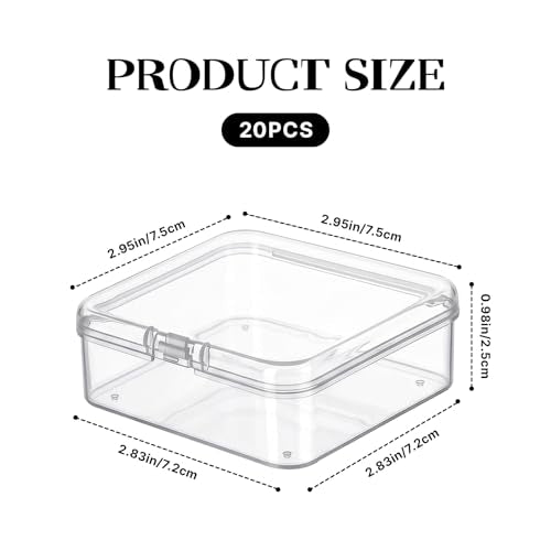 Plastic Bead Storage Containers Box Transparent Boxes with Hinged Lid Clear Bead Organizer Box for Small Items DIY Craft Jewelry Hardware Business Cards Game Pieces (20 Pcs /2.8 x 2.8 x 1 Inch)