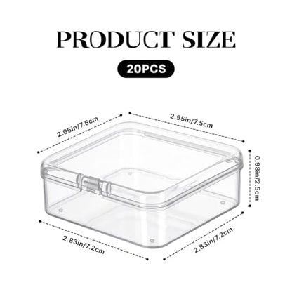 Plastic Bead Storage Containers Box Transparent Boxes with Hinged Lid Clear Bead Organizer Box for Small Items DIY Craft Jewelry Hardware Business Cards Game Pieces (20 Pcs /2.8 x 2.8 x 1 Inch)