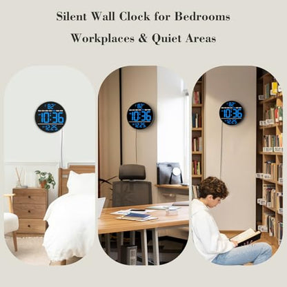 WallarGe Electric Large Digital Wall Clock with LED Display - color: Blue