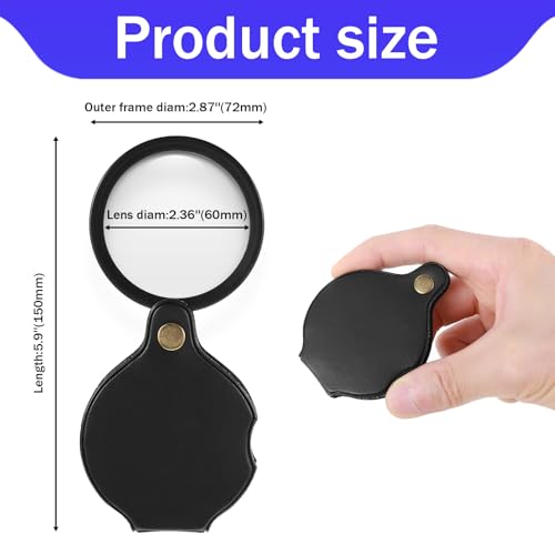 2 PCS Pocket Magnifying Glass, 20x Small Mini Folding Magnifying Glass, Rotating Folding Portable Pocket Magnifier for Reading Close Work Newspaper Book (Black)(20x) - size: 20x
