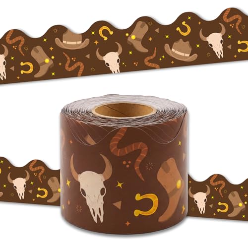 69ft Western Cowboy Border Trim - Back to School Western Themed Scalloped Rolled Border Trim Wild West Themed Bulletin Board Set Classroom Office Chalkboard Kindergarten Wall Party Decoration - color: Western Cowboy