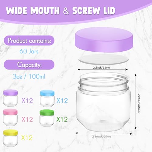 Tanlade 60 Pcs 3 oz Clear Plastic Mini Mason Jars with Lids, Colorful - color: Colorful