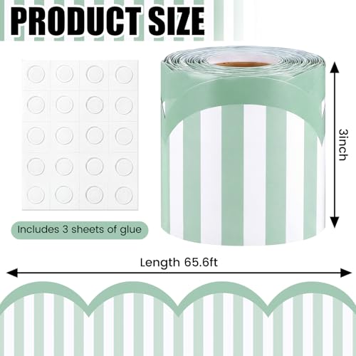 Fullhawl 65ft Pastel Striped Bulletin Board Borders for Classroom, Green - color: Green