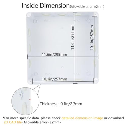 LeMotech Junction Box, ABS Plastic IP65 Waterproof and Dustproof, Universal Electrical Enclosure, Outdoor and Indoor Project Box 11.8X 11.8X 5.9 inch (300 x 300 x 150 mm) - size: 11.8" x 11.8" x 5.9" (1pc)