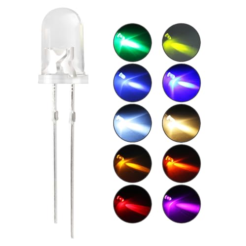 DiCUNO 100pcs 5mm Light Emitting LED Diode Clear Lens, 10 Colors x 10pcs - size: 100pcs