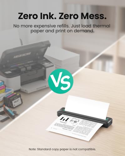 P2 Pro Portable Inkless Printer, 300 DPI Wireless Thermal Printing for iPhone Android Laptop PC, for Travel Remote Work Home Office School, Black