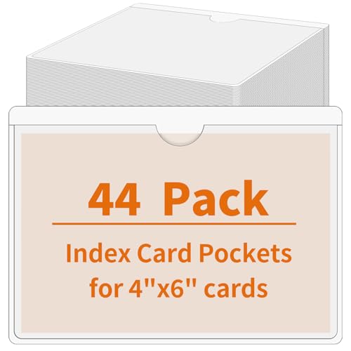 44 Pcs Storage Bin Labels, 4×6 in Index Card Holder, Clear Adhesive Pockets - size: 4x6 in