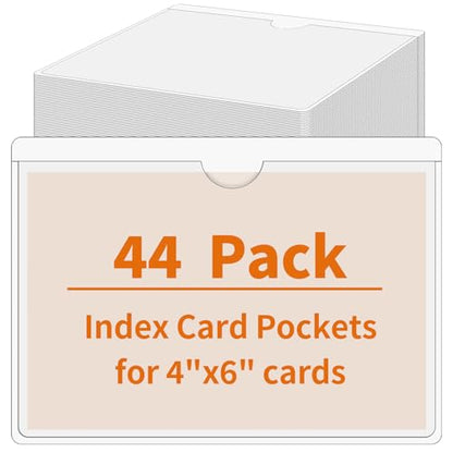 44 Pcs Storage Bin Labels, 4×6 in Index Card Holder, Clear Adhesive Pockets - size: 4x6 in