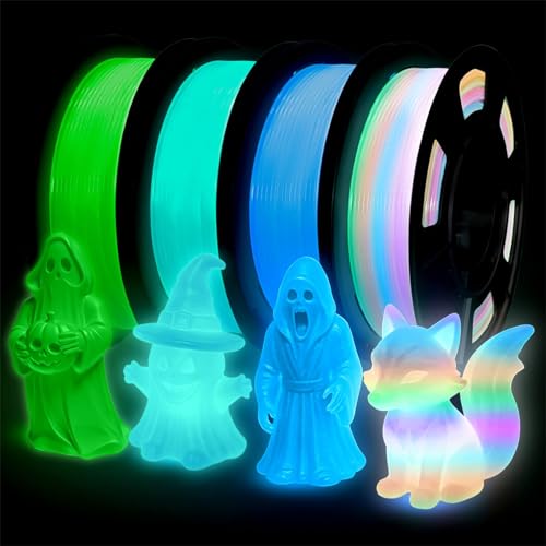 Glow in The Dark PLA+3D Printer Filament, PLA+Filament 1.75 mm, Stronger Lighting Effect, Glow Filament Multicolor for Most 3D Printers, 4 Spools 250g Each - Green, Blue, Blue-Green, Rainbow - color: Green/Blue/Blue Green/Rainbow