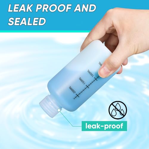 8oz/250ml Narrow Mouth Plastic Bottles with Caps, HDPE Laboratory Grade Graduated Liquid Containers for Reagent Sample Medicine Water Storage (Translucent, 4 Pcs) - size: 8 Ounces