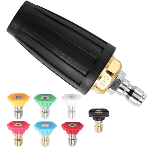 Pressure Washer Tips Rotating Turbo Nozzle, 4000PSI Max Power Washer Accessories Parts, with 7pcs Spray Jet Nozzles Kit Attachment&1/4 IN Quick Connector, for Cleaning Concrete, Brick Surface