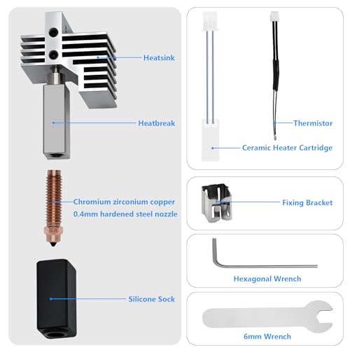 Upgrade 0.4MM Hotend Kit for Elegoo Centauri Carbon, Chromium Zirconium Copper Hardened Steel Nozzle Ceramic Heater Print Head Hot End with Extra 2PCS Nozzle for Centauri Carbon/Centauri 3D Printers - style: Upgrade 0.4MM Hotend