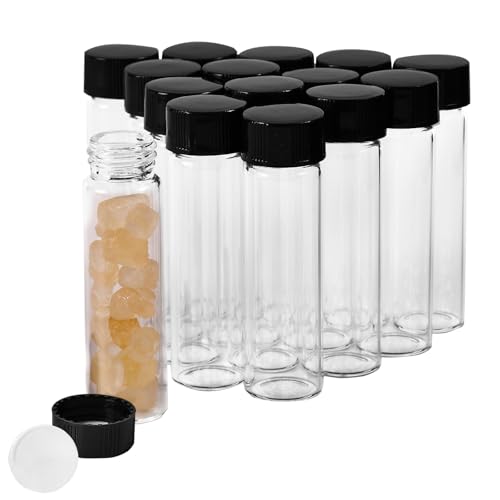 15 PCS 30ML Glass Vials, Small Liquid Sample Vial,27.5x84 mm, Borosilicate Glass Empty Vials with Caps, 24-400 Black Screw Caps with PE Liner - size: 30ML(27,5x84mm)