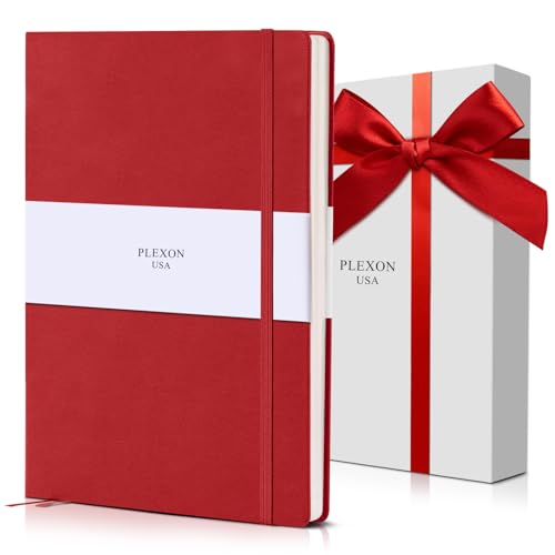 Plexon Lined Journal Notebook, Notebook Journal 160 Pages, Lined Notebook Medium 5.7 inches x 8 inches, 120 GSM Thick Paper, Red, Hardcover - color: Red, style: Lined